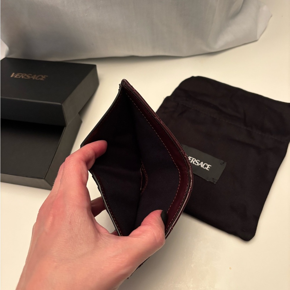Versace Burgundy Quilted Wallet with Gold Medusa - Picture 7 of 11